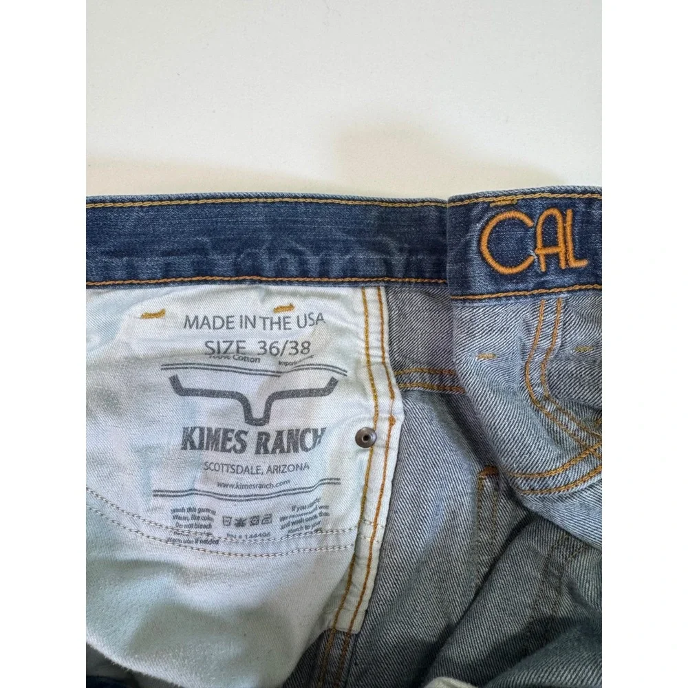 Kimes Ranch‎ Jeans Mens 36x38 Blue Cal Straight Leg Made in USA Distressed Denim